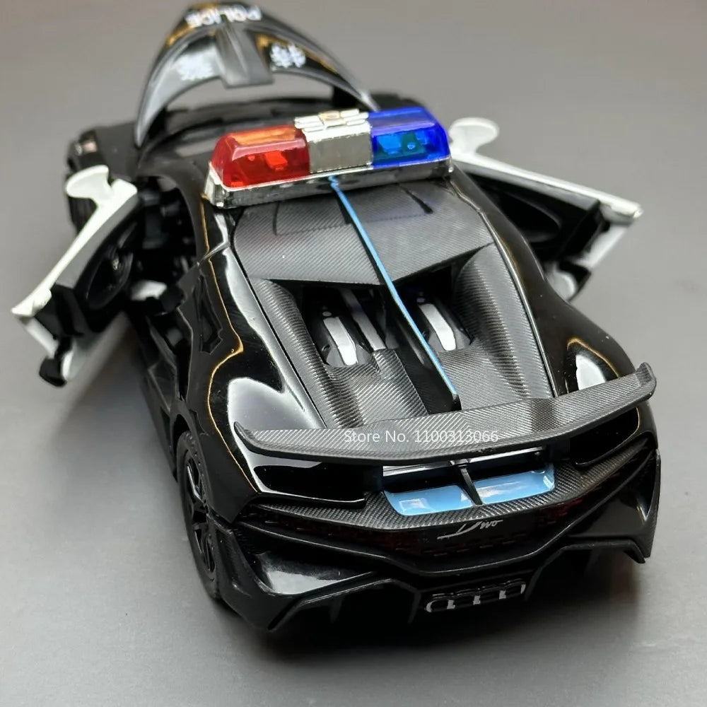 1/32 Bugatti Police Car Alloy Car Toy Metal Diecasts Model Supercar Vehicle with Light and Sound Super Sport Car for Child Gifts