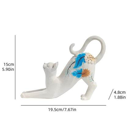 White Lying Cat Painted Resin Ornament, Elegant and Cute Design, Perfect for Home Decor, Desk Display, Bookshelf Decoration