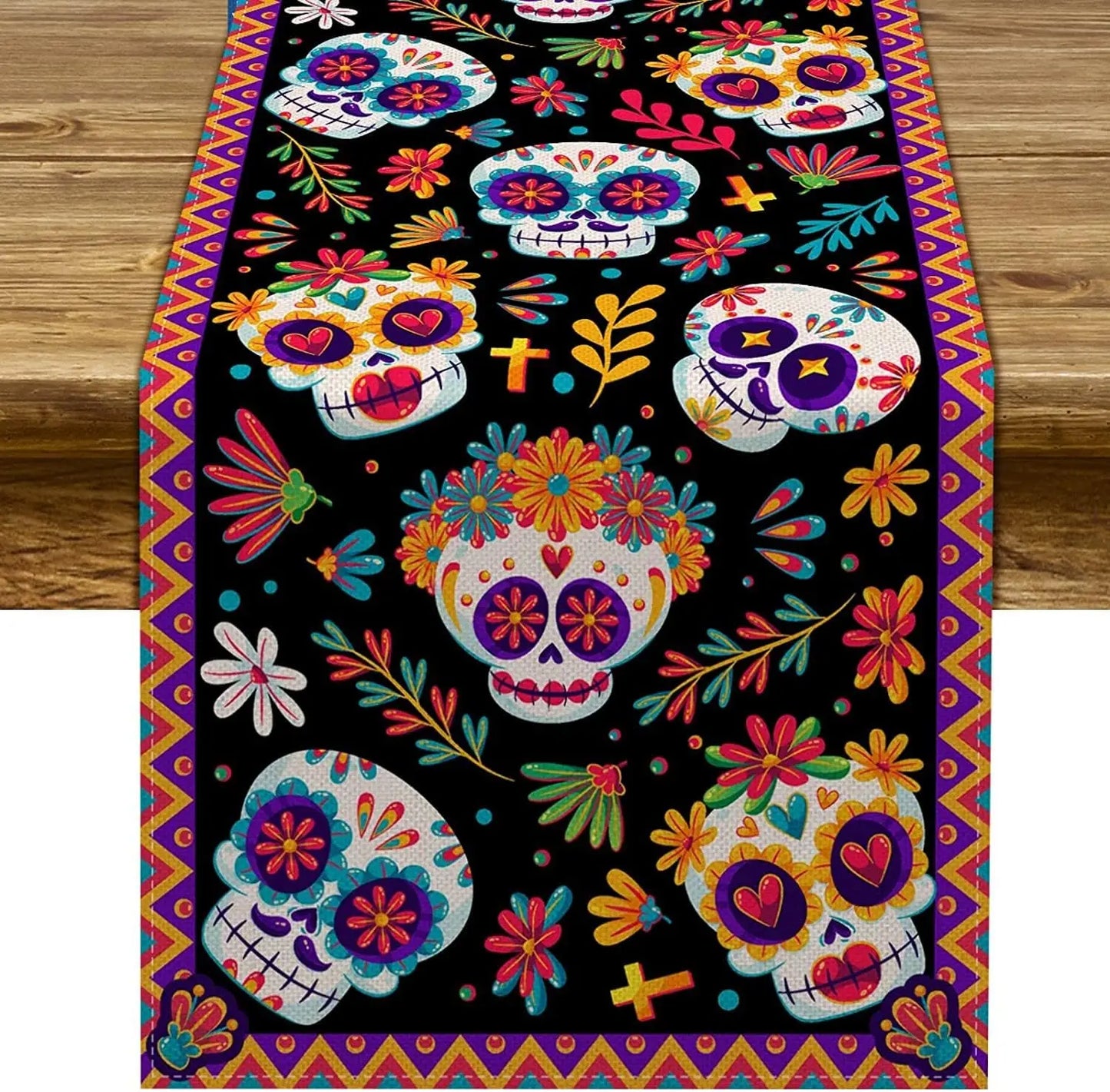 Mexican Day of The Dead Sugar Skull Linen Table Runners Mexico Fiesta Dia De Los Muertos Home Decor Halloween Theme Party Decor
