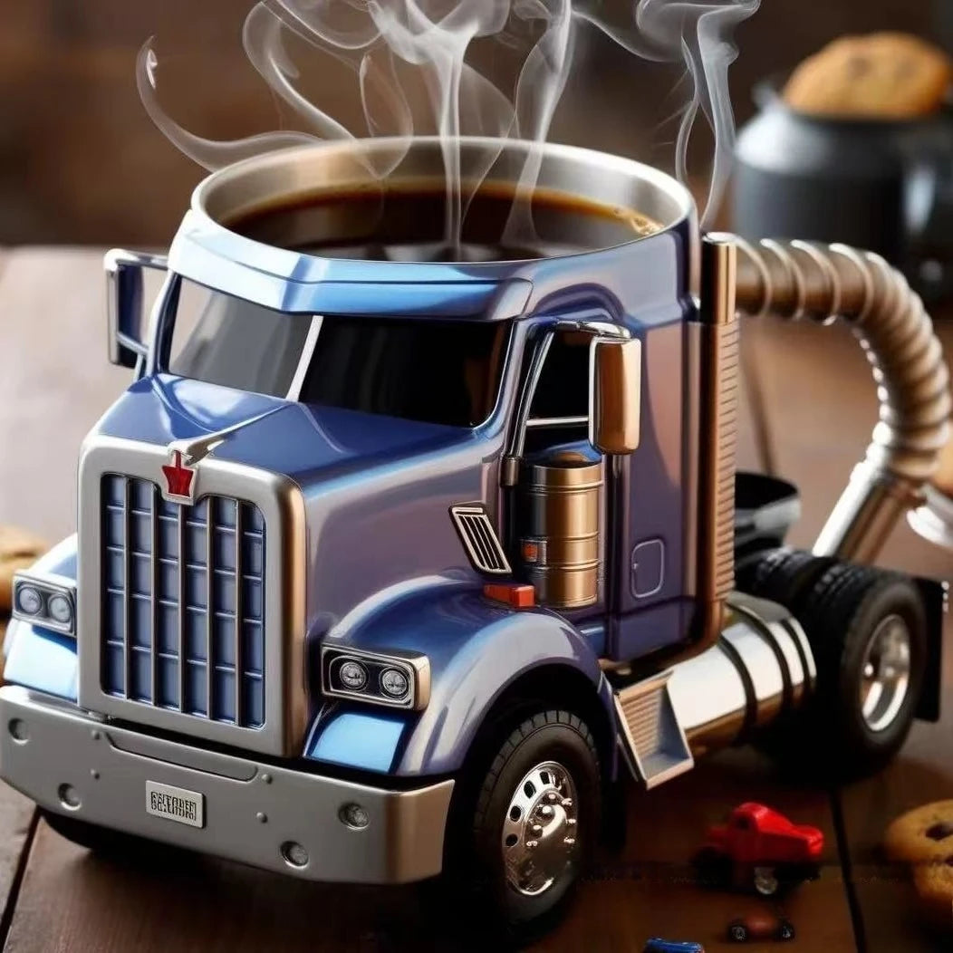 New Creative Truck Design Coffee Mug  1pcs Desktop Home Kitchen Semi Truck Coffee Cup 11 Ounces Semi-Trailer Water Cup Ornament