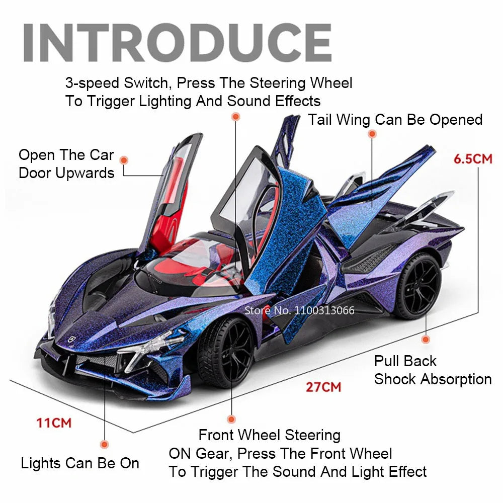 1:18 Apollo EVO Pagani Huayra Roadster BC Model Toy Cars Wheel Pull Back Miniature Vehicle 4 Doors Opened Car Toddler Kids Gifts