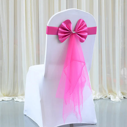 10PCS Satin Organza Chair Bow Sashes Wedding Chair Knots Bow Cover Band For Party Event Hotel Banquet Country Wedding Decoration