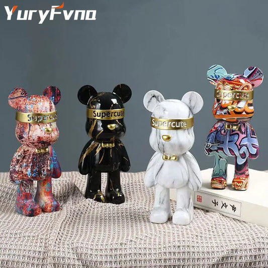YuryFvna – Figurine d'ours Graffiti, décoration de maison, Statue d'animal, étagère de rangement, salle d'étude moderne, décor de Table abstrait, ornement