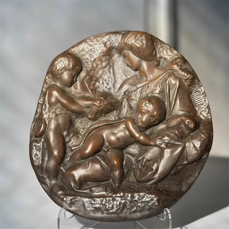 Minimalist Oval Bas Relief Renaissance style Mother Child Ornament Scandi Style Shelf Accent for Modern Living Room Art Decor