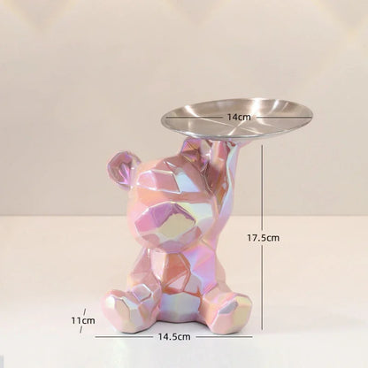 Ceramic Geometric Bear Ornament Coin Bank Home Living Room Desktop Remote Control Key Storage Tray Decorative Statue Gift