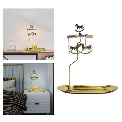 Golden Rotating Candlestick Holder Carousel Revolving Candle Tray Candle Holder for Romantic Wedding Party Bedroom Decoration
