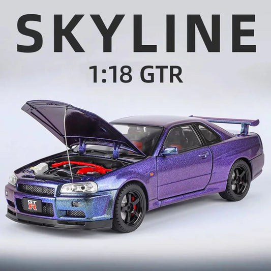 1:18 GTR SKYLINE ONE Toys Sports Cars Alloy Diecast Model Wheel Steering Miniature Vehicles Doors Opened Car for Child Gifts
