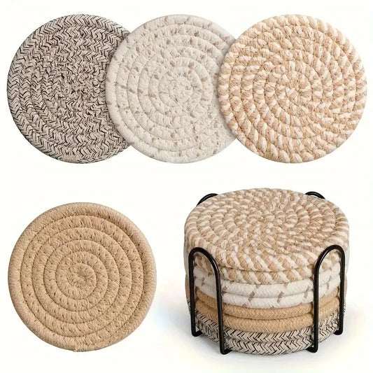 8 Sets: Fashionable Knitted Table Heat Resistant Pot Bottom Light Dark Series Spiral Pattern Home Decoration Gift