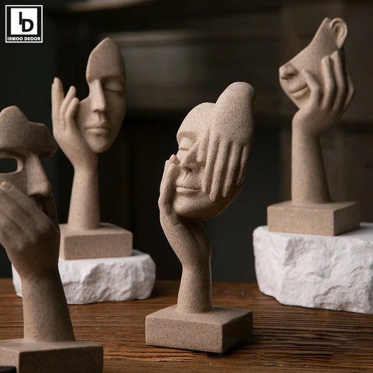 Nordic Abstract Face Sand Color The Thinker Gesture Ornaments Statues Sculptures Figurine Room Maison Home Decor Decoration