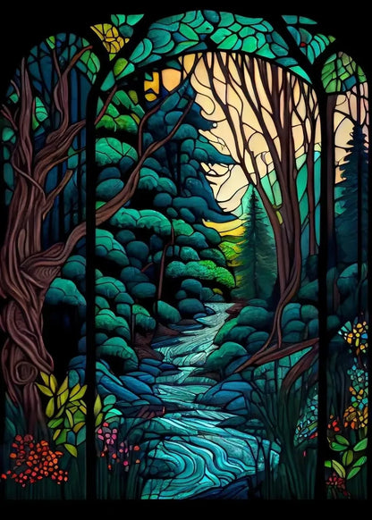 Modern Stained Glass Scenery Canvas Prints Wall Art Painting Nordic Posters Pictures Home Decor Mural For Living Room Unframed