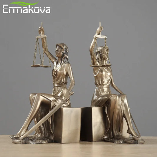 ERMAKOVA European Antique Greek Justice Goddess Statue Fair Angels Resin Bookends Sculpture Ornaments Study Room Decoration Gift