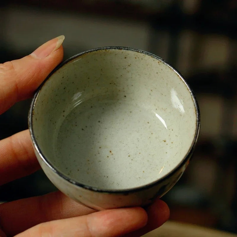 Hand-Painted Blue & White Coarse Pottery Teacup Set - Ceramic Gongfu Tea Cup, Small Cup for Pu'er Tea Ceremony