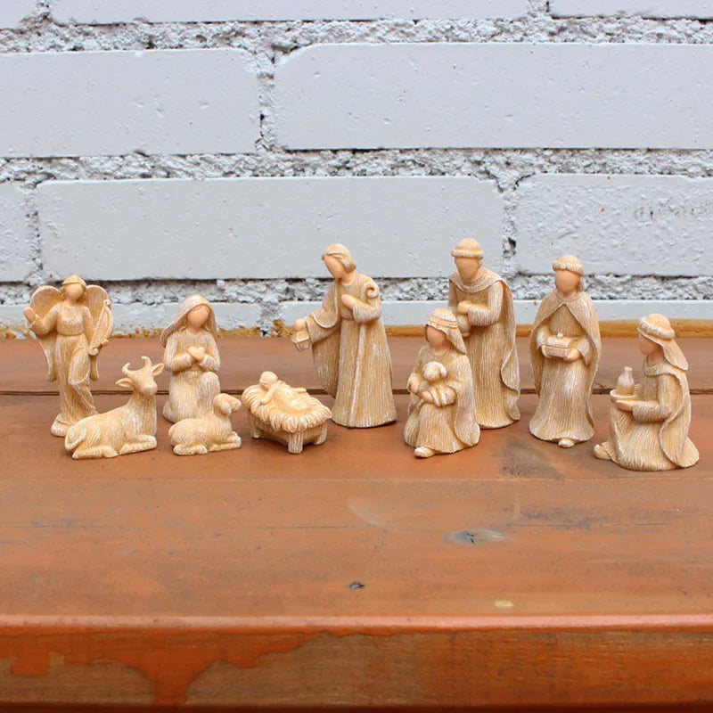 Figurines décoratives de scène de berceau de noël, 10 pièces, décor de salle catholique et chrétienne, mangeoire orthodoxe, ustensiles d'église Jesu