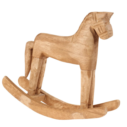 Wood Rocking Horse Figurine Vintage Wooden Horse Statue Sculpture Figurine for Home Office Living Room and Housewarming Baby