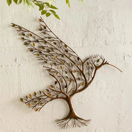 3D Hummingbird Branch Metal Wall Sculpture Iron Hollowed Out Hanging Wall Decor Modern Minimalism Wall Art Living Room Ornament