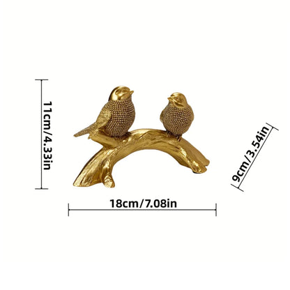 Creative Couple Bird Resin Statue on Branch Table Ornament Handcrafted Birds Figurines Sculptures Office Home Desk Decorations