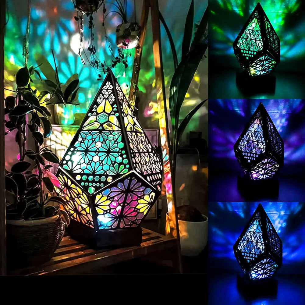 Wooden Led Projection Lamp Colorful Diamond Multipurpose Polar Star Floor Lamp Night Light Bohemian Decor Dropship