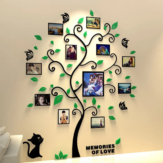 Autocollants muraux d'arbre Photo de famille en acrylique 3D de grande taille, pour salon, cadre Photo, bricolage, sparadrap muraux d'art décoratif pour la maison