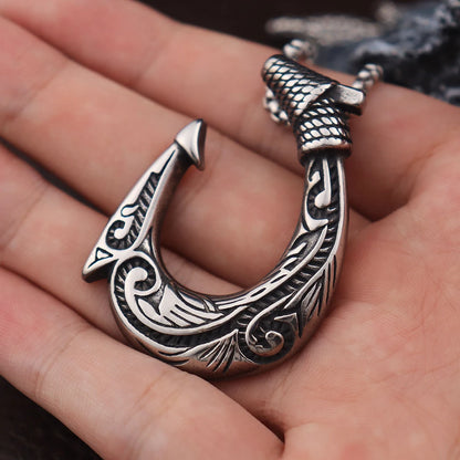 Maui Magic Fish Hook Necklace Pendant Men Vintage Punk Style Stainless Steel Pirate Anchor Necklace Biker Jewelry Gift Wholesale