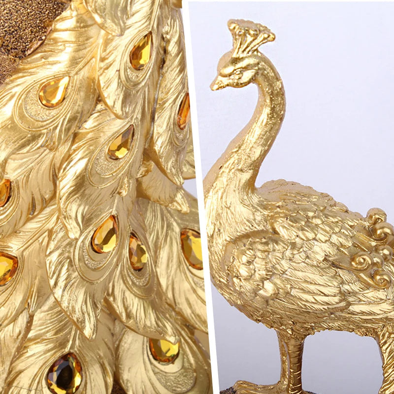 Creative Resin Golden Peacock Ornaments Figurine Miniatures Nordic Ins Table Home Decor Statue Home Art Craft Photography Props