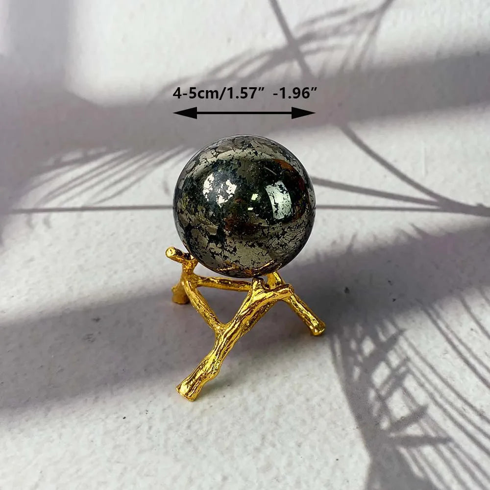1PC Natural Pyrite Crystal Sphere Chalcopyrite Ball Healing Stone Specimen Mineral Reiki Chakra Home Room Decoration With Base