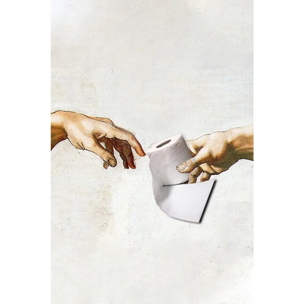 Hand of God and Adam Funny Toilet Paper Wash Room Bathroom Living Wall Art Home Decoration Retro Picture Canvas Painting Poster