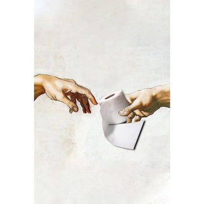 Hand of God and Adam Funny Toilet Paper Wash Room Bathroom Living Wall Art Home Decoration Retro Picture Canvas Painting Poster