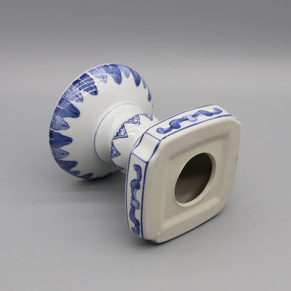 Blue & White Ceramic Candle Holder, Candle Stand, Table Accessory