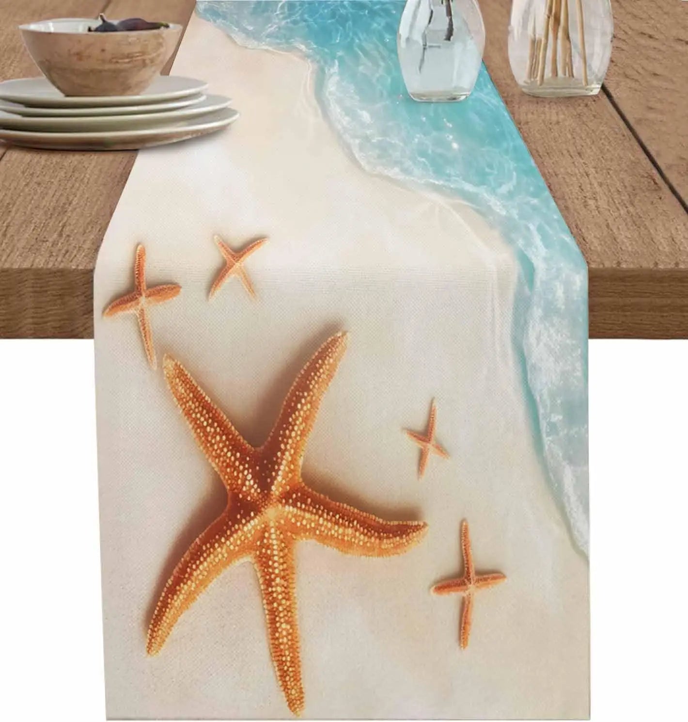 Turquoise Sea Turtle Beach Wave Linen Table Runner Holiday Party Decor Summer Ocean Turtle Table Runners for Kitchen Table Decor