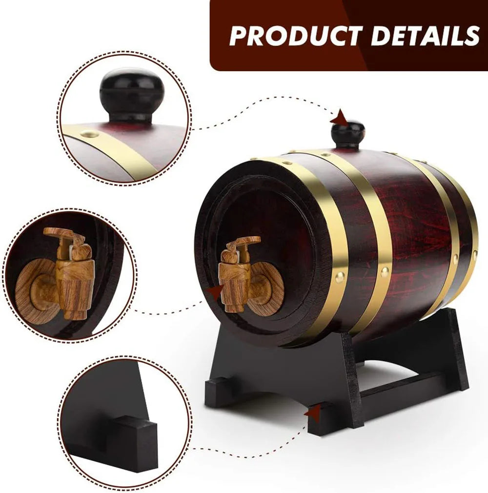 3L Wood Barrel Vintage Oak Beer Brewing Tools Tap Dispenser for Rum Pot Whisky Wine Bar Tools Home Whiskey Barrel Decanter