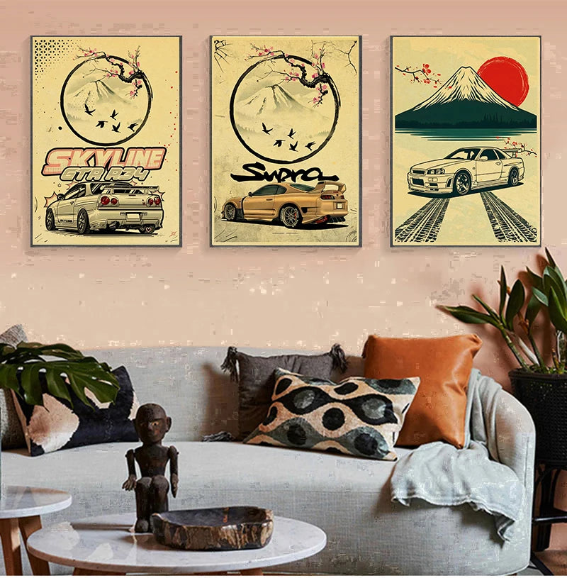 Vintage Music Art Poster Wall Decoration Headphone Musical Instrument Kraft Paper Printed Poster Living Room Home