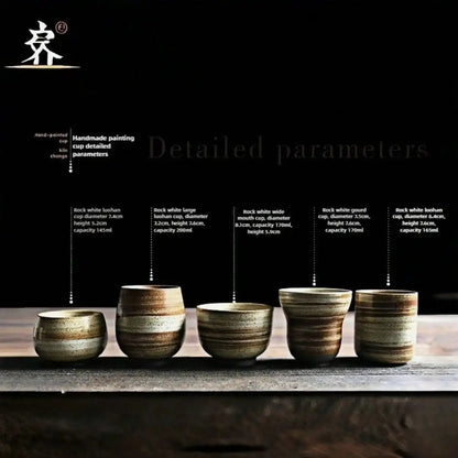 Japanese Raku Pottery MugHand-PaintedVintageCeramic Cup for Tea/Coffee 100-200ml NaturalTexture 5 Styles Home HotelRestaurantUse