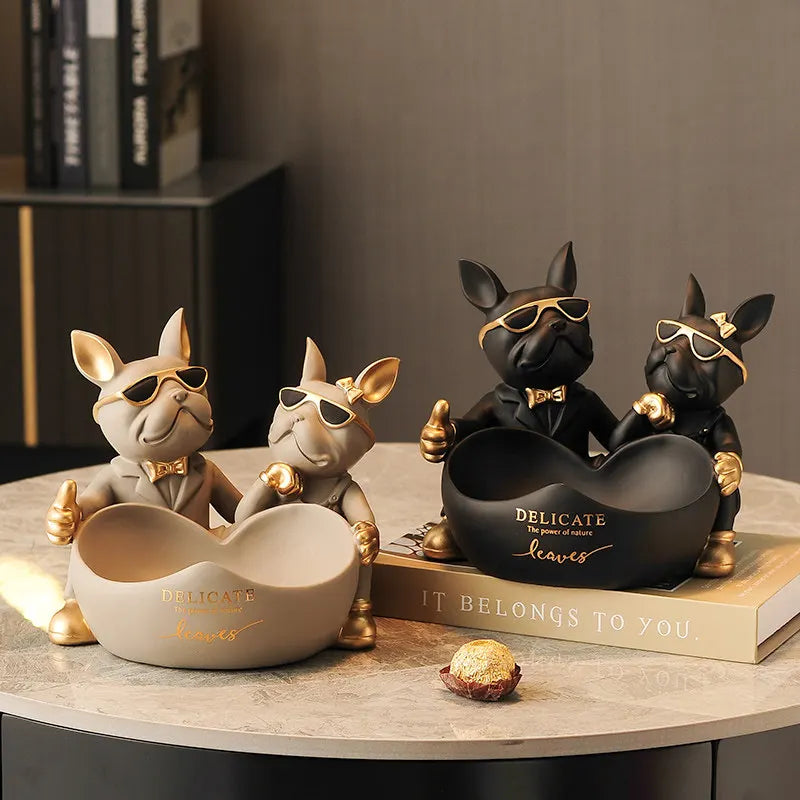 Statue de bouledogue français, décor de maison, bol de rangement, ornements de Table, Figurine d'animal, Sculpture de chien en résine, Design, cadeau