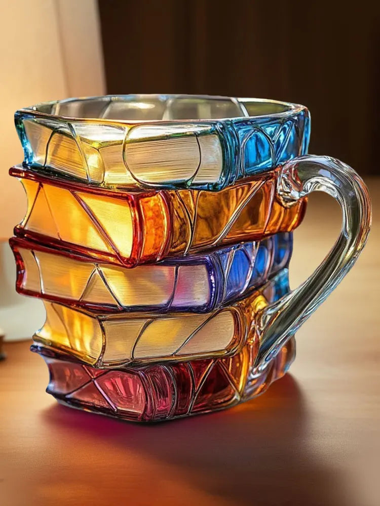 Painted Book Coffee Mug with Charming Book Motifs Book Shaped Tea Cup Gifts for Home Office Decoration