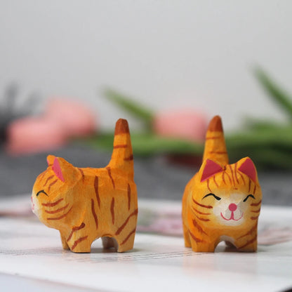 Handmade Wooden Cat Ornament Desktop Decorations Mini Cute Cats Statues Doll Car Figurines Crafts Gift for Kids Girl