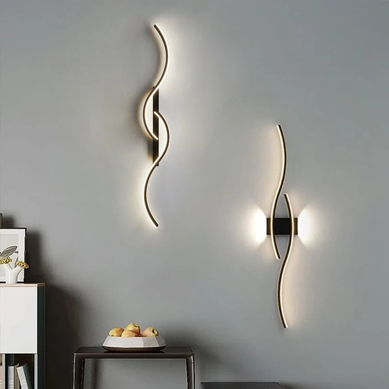 Modern LED Wall Lamp Black Long Strip Wall Sconce For Living Room Bedroom Bedside Hallway Home Decor Remote Control Lighting