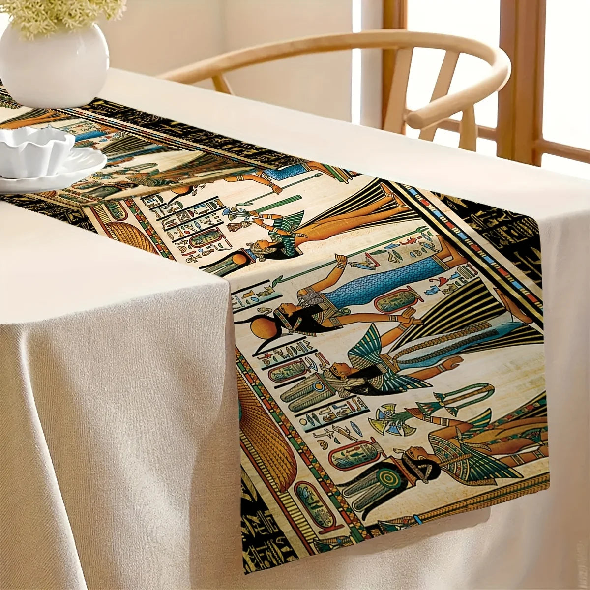 Ancient Egyptian History Art Pattern Printed Linen Table Runner Party Decor Retro Ancient Queen Table Runner Dresser Scarf Decor