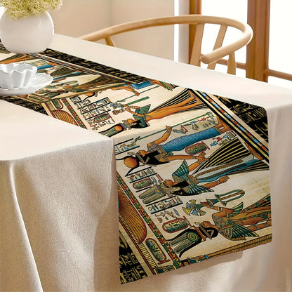 Ancient Egyptian History Art Pattern Printed Linen Table Runner Party Decor Retro Ancient Queen Table Runner Dresser Scarf Decor