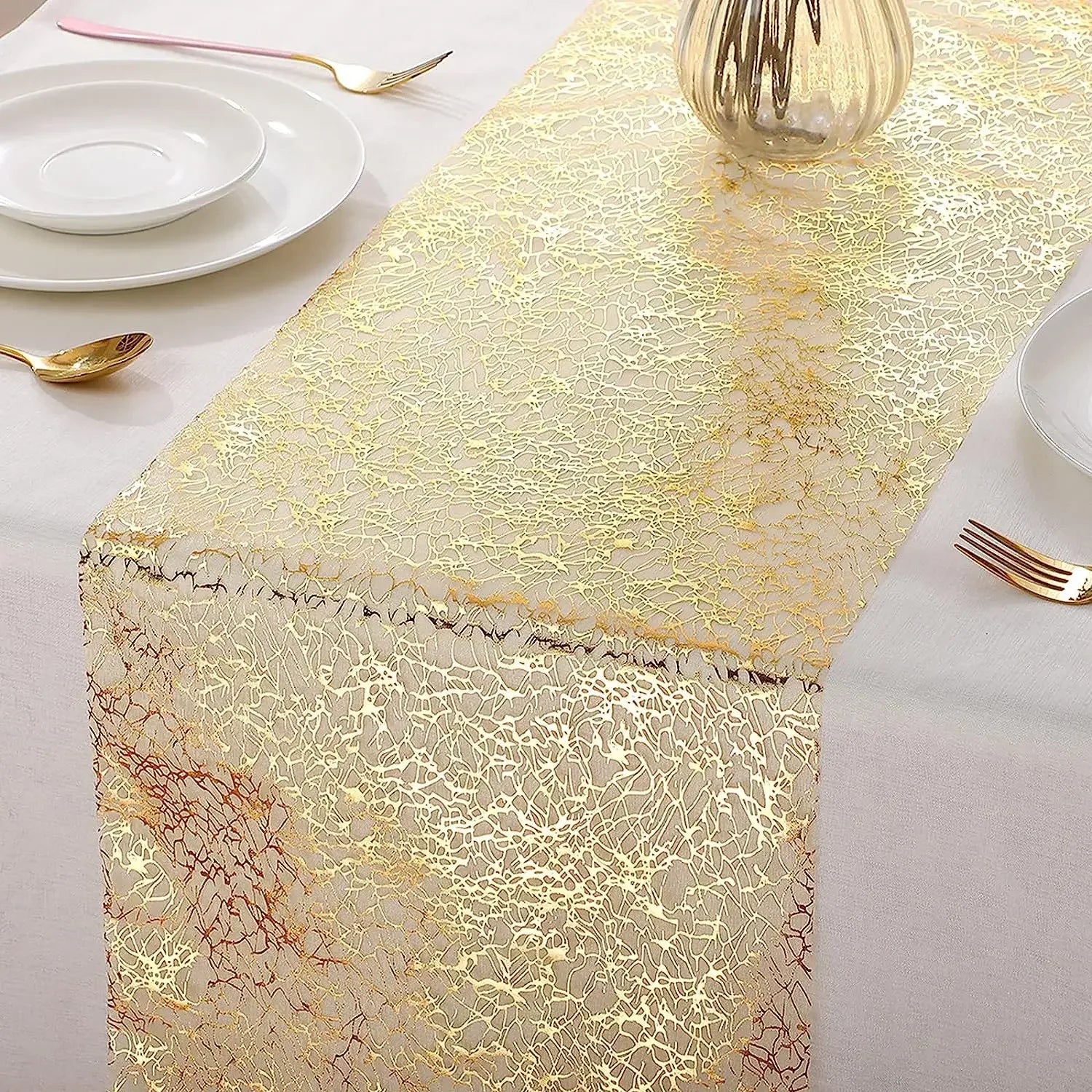Glitter Metallic Table Runner,Polyester Gold/Rose Gold Table Runner Roll Dining Table Decor for Party Birthday Wedding