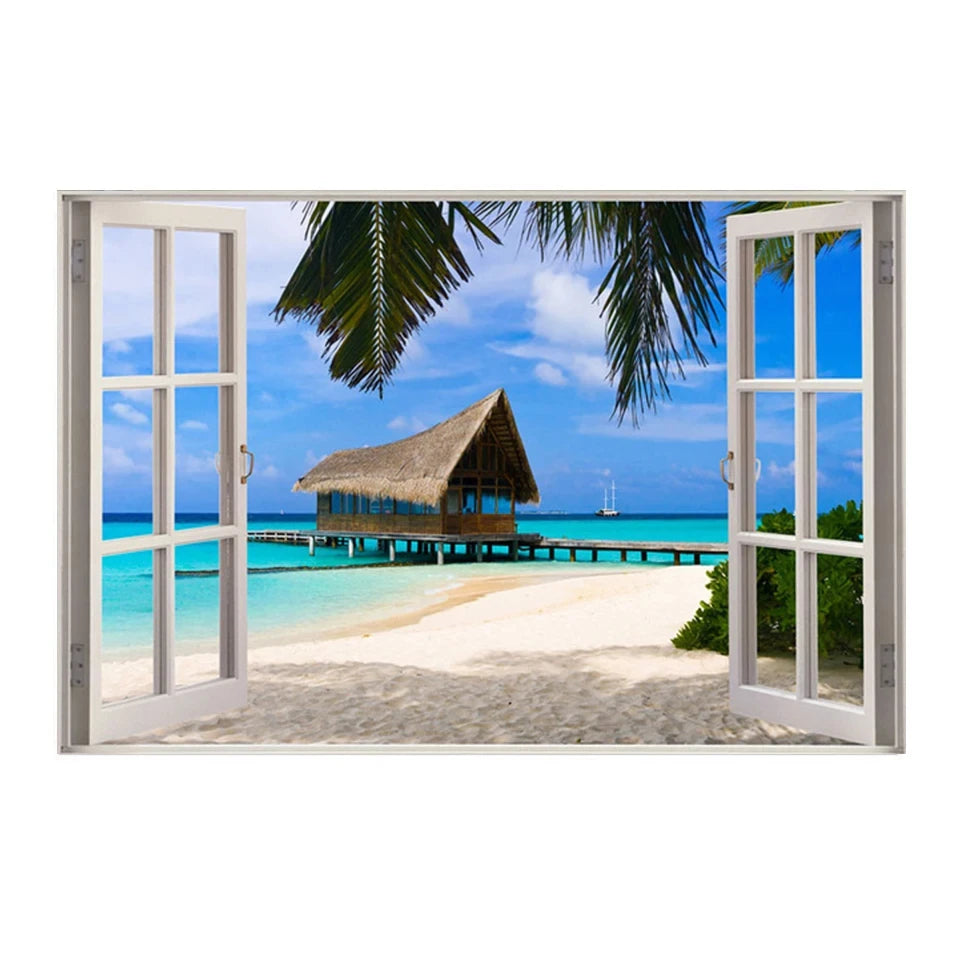 Window Effect Landscape Poster Bedroom Seascape Sea View Canvas Painting and Prints Wall Art Picture for Living Room Home Decor