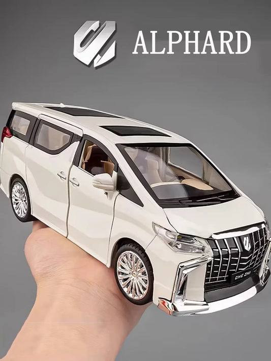 1:24 Alphard Coaster Model Cars Alloy Toy Doors Opened MPV Models with Light Music Vehicle for Kids Birthday Gift Decoration Toy