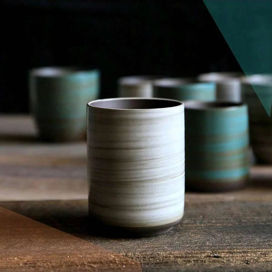 Hand-Painted Crackle Glaze Stoneware Mug for Coffee & Tea - Retro Chinese Gongfu & Japanese-Inspired Home Brewing Ceramic Cup