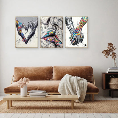 Modern Black Art Couple Wall Painting Picture Fashion Graffiti Lover Canvas Wall Art Poster Prints for Bedroom Living Room Decor