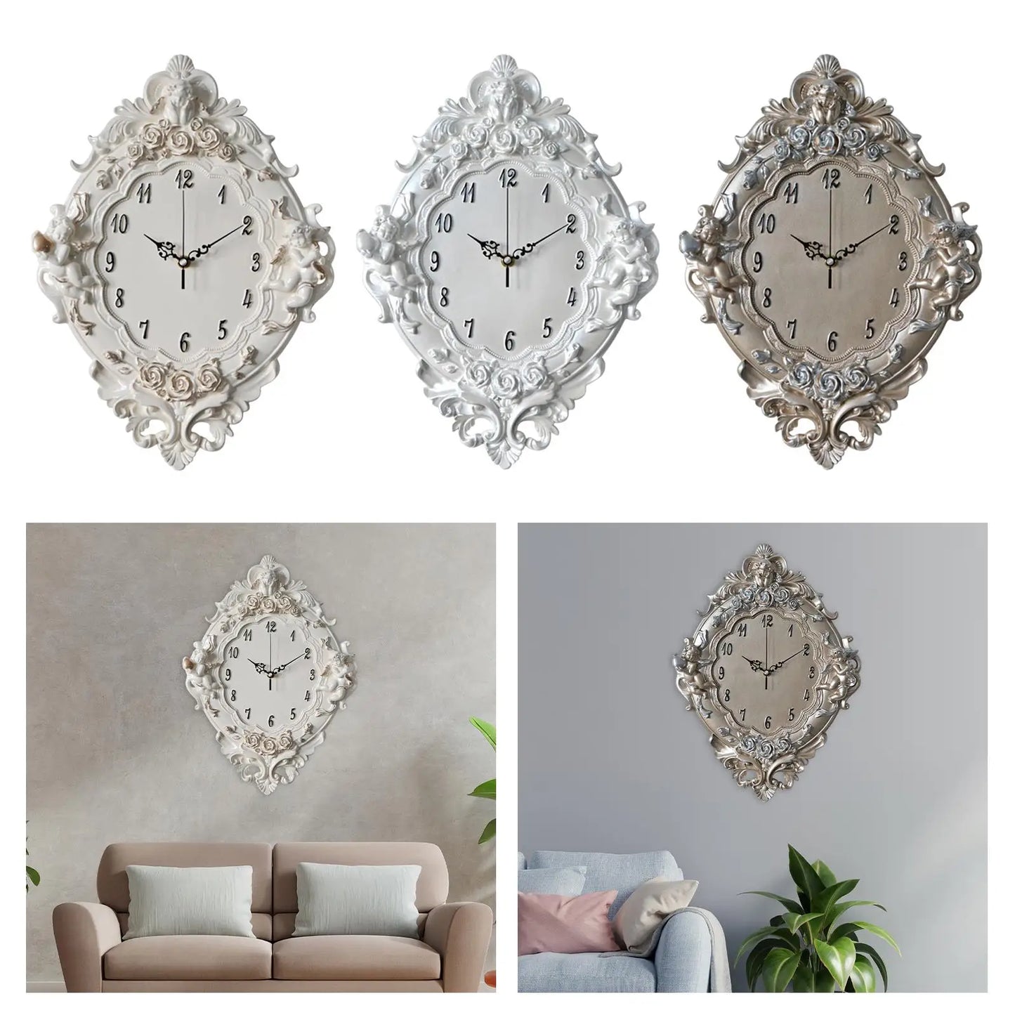 Creative European Style Wall Clock Resin Angel Figurines for Dorm Hotel Home Bathroom