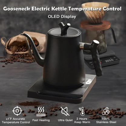 220V 1L Boil Water Bottle 6 Temperature Smart Electric Kettle Gooseneck Coffee Pot Hand Brew Espresso Warm Milk Teapot for Home