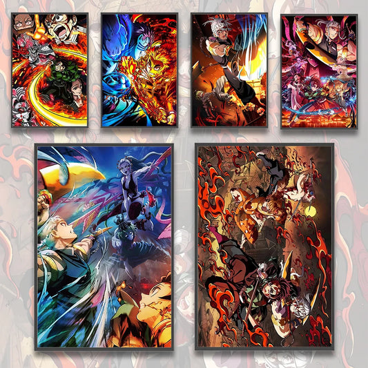 Demon Slayer Tanjiro Anime Self-adhesive Poster Home Decoration Painting Wallpaper Figures Hashira Art Decor Cartoons Kid Gift