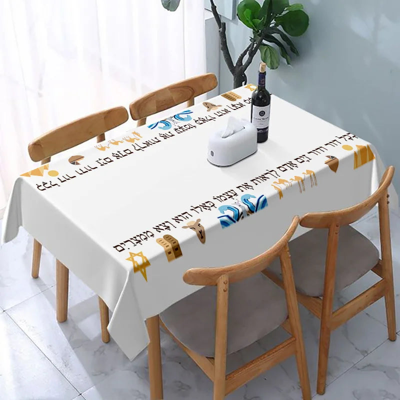 Happy Passover Rectangle Tablecloth Jewish Holiday Party Decor Jewish Ethnic Waterproof Table Cloth Kitchen Dining Table Decor