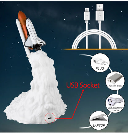 800 mAh 3D Print LED Space Shuttle Lamp Rocket Apollo 5 shuttlecraft USB Rechargeable LED Night Light Bedside Study Desk Decor