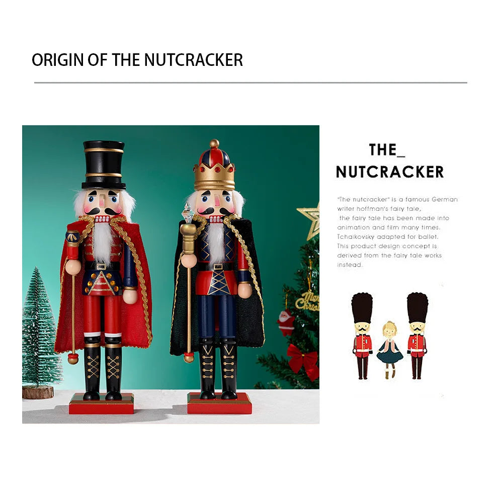 38CM Cloak Nutcracker Puppet Wooden Handmade Nutcracker Cloak King Soldier Doll Ornament Christmas Gift Home Office Decoration
