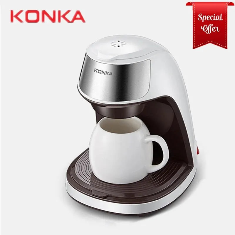KONKA Kaffeemaschine 2 in 1, Tee- und Kaffeepulver, mehrere Tropfen, Cafeteria, schnelles Aufheizen, Büro und Zuhause, 220 V, einfache Bedienung